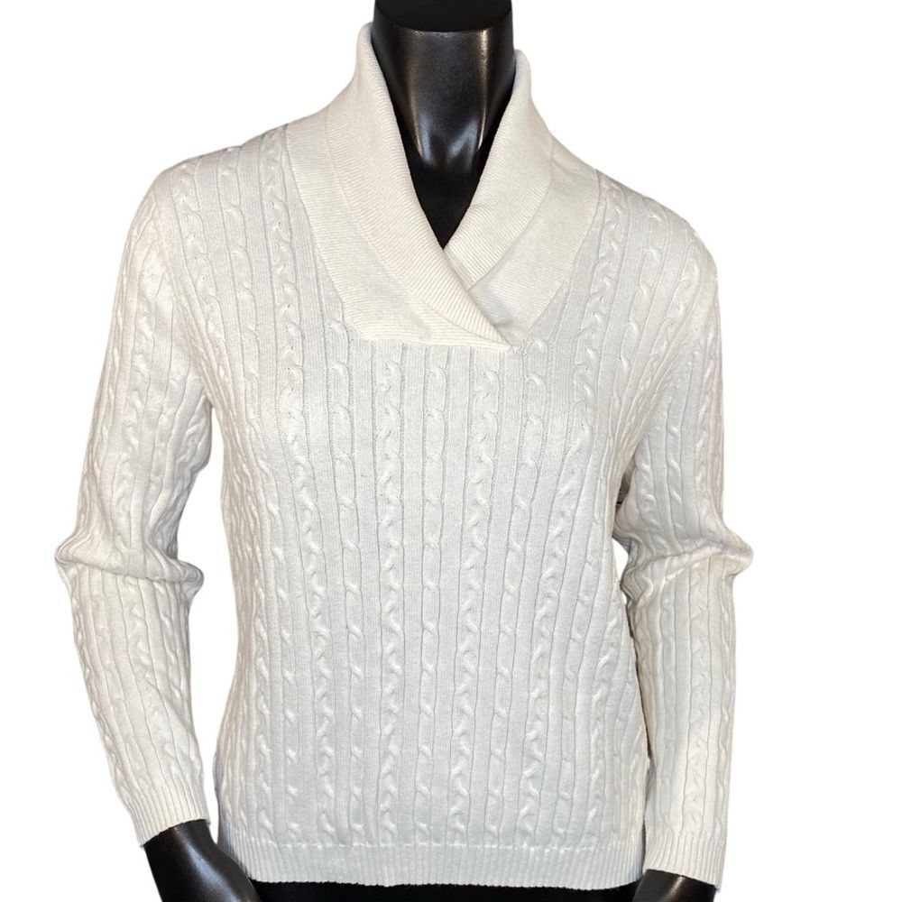 Studio Works Cable Knit Sweater Womens Size Medium Cozy Warm Wrapped Neck